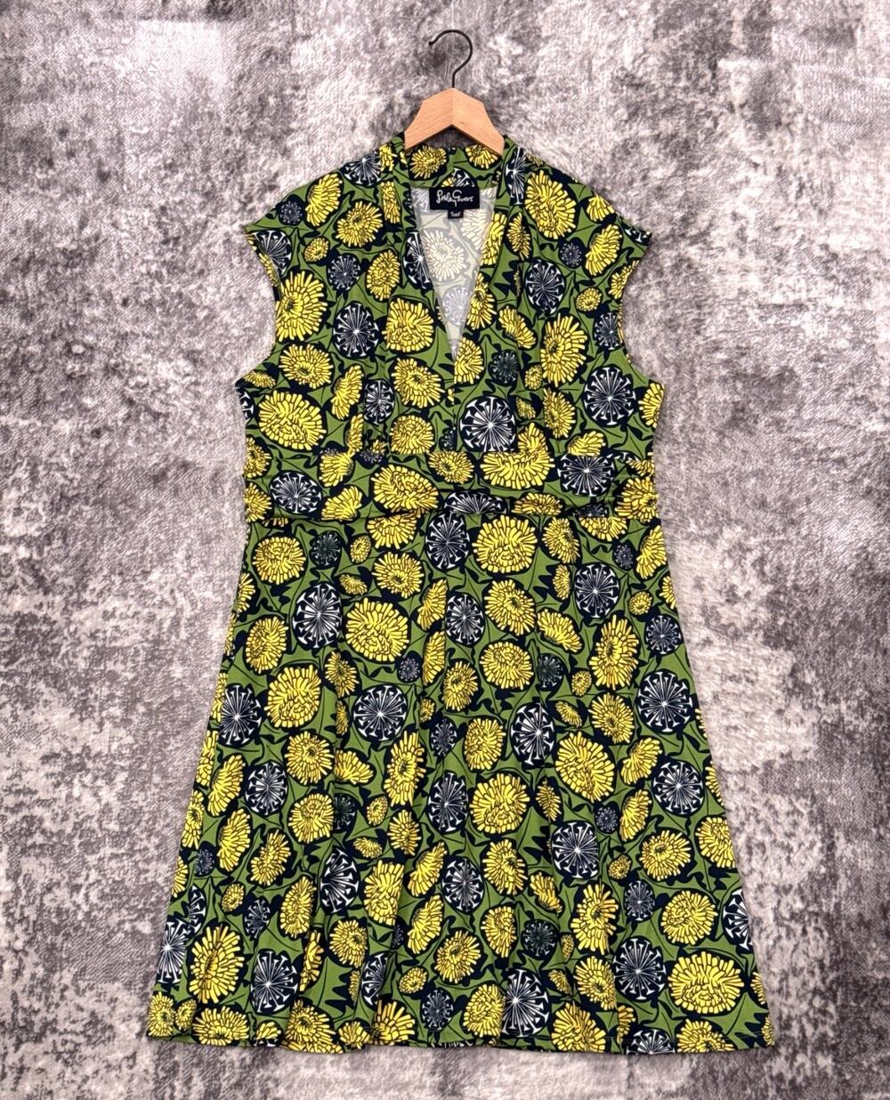 Lesley Evers Dress 2X Womens Green & Yellow Floral Jersey Knit